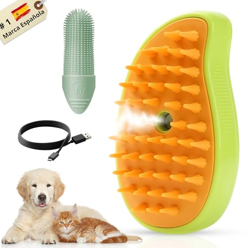 MALESBROWN® CEPILLO VAPOR 4 en 1 para Gatos Perros Conejos + Limpiador Dental de REGALO, Elimina Pelo Suelto, Desenreda y Mejora el Pelaje de Pelo Largo y Corto de su mascota-peine quitapelos