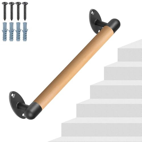 Insaga Main courante en bois de 41 cm, rampe d'escalier murale, rampe de bannière, poignée ronde antidérapante de 3,3 cm, barre d'appui pour intérieur ou extérieur, poignée de sécurité sans barrière