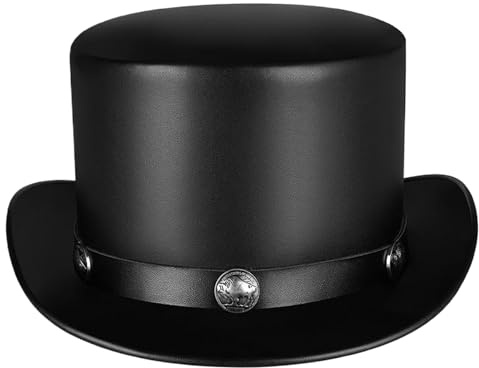 Magician sombrero formal de ala corta corta sombreros para hombres para mujeres PU cuero de cuero sombrero de copa de stepunk para plaga doctor gatio de copa de tamaño libre para halloween, espectácu