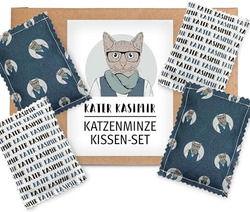4 handgemachte Katzenminze-Kissen aus Bio-Baumwolle