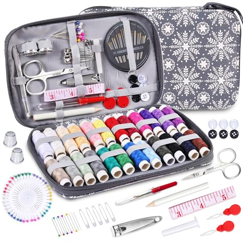 Sewing Kit with Flower Case, Complete Threads and Needles Set, Basic Sewing Accessories 24Pcs Thread Spool for Adults, DIY, Home, Travel & Emergency – Compact and Portable