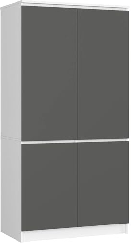 AKORD Ensemble d'armoire S90 90 cm | Armoire avec 4 portes | Extension de garde-robe | Largeur 90 x Hauteur 180 x P51 cm | Poids 66,6 kg | Blanc/Gris Graphite