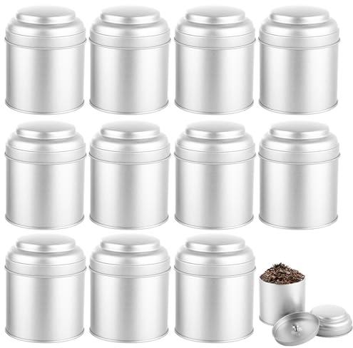 SENENQU 12 Pack 8oz Small Tea Tins, 225ml Mini Tea Caddy with Airtight Double Lids, Kitchen Spice Canisters Metal Nut Storage Jars for Storage Coffee Sugar Loose Leaf Candy Herbs