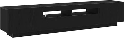 Set Mobile TV Elegante in Rovere Nero con Connettività USB | Design Moderno con Ampio Spazio di Archiviazione e Porte Scorrevoli | Mobili per Intrattenimento per il Soggiorno | Unità Multimediale | M