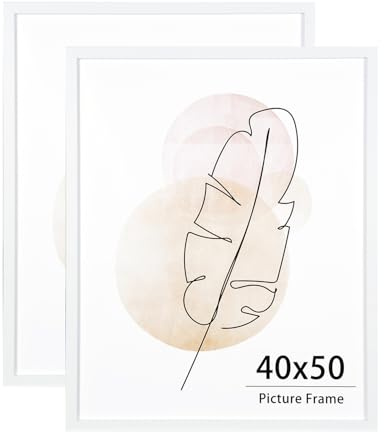 KAIWIN 40X50 Picture Frame White Set of 2, Wooden Poster Frame, 40x50 Picture Frames for Wall Mounting Display for Home, Office,Gallery,Holiday with Photos, Posters, Puzzles