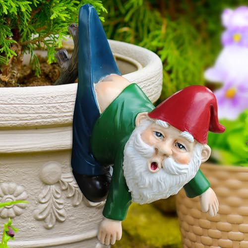 shallyong Gnomo da Giardino, Resina Gnomo da Giardino, Decorazione Nano da Giardino, Appendere Nano da Giardino, Gnomi Statua, Statua Giardino Nomi, Divertenti Gnomi Scultura per Balcone, Terrazza
