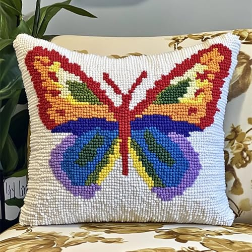 Kit di Ganci a Chiusura per Cuscino,Bellissima farfalla floreale,DIY Cuscini Artigianali Kit Ricamare Cuscini Federa per Cuscino per Divano per Adulti,43x43cm
