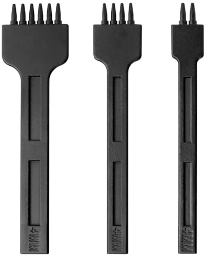 Wolfride 3Pcs Leather Stitching Punch 4mm, 2/4/6 Prong Leather Crafting Hole Punches Tool Stitching Chisels Round Hole Punching Tool Set