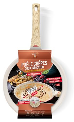 Venteo - Poêle à crepe | Poêle induction et autres feux | témoin de chauffe sur l'accessoire de cuisine | crêpière induction grand format 28cm | poêle sans pfoa et sans ptfe
