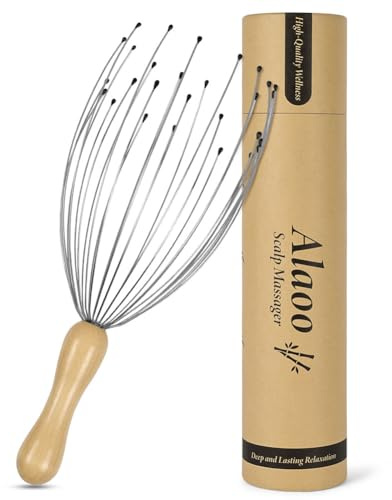 Alaoo Massaggiatore per la Testa, con 28 Artigli, Manico Ergonomico in Legno, Set Massaggiatore per Cuoio Capelluto, Massaggia Cuoio Capelluto e Stimolazione Capelli