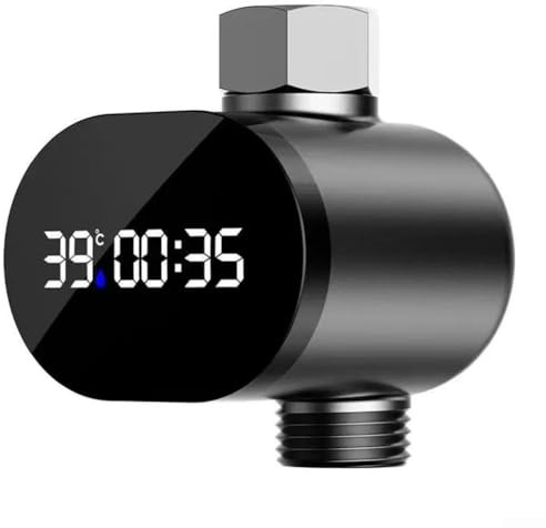 Cabezal de ducha, pantalla de temperatura del agua, sistema de ducha con indicador LED visual, función de seguridad infantil para baños familiares, negro (con luz)