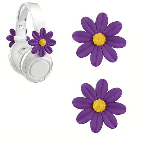 2-Pack Cute Flower Earphone Charms - Playful Headset Accessory with 7 Color Options - Universal Attachment for Gaming Headphones - Adorable Gift (Purple)
