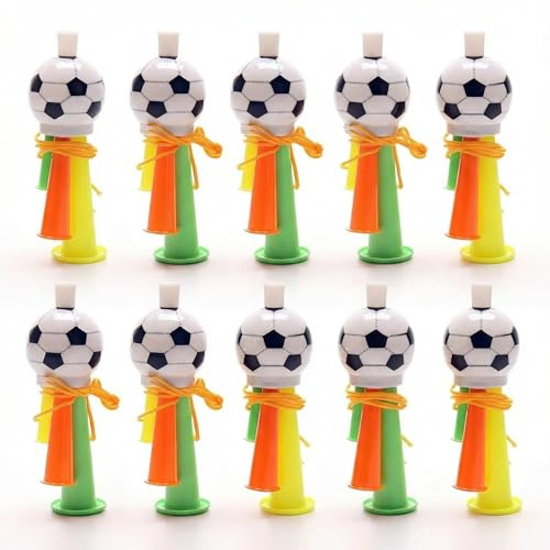 10 Pack Plastic Soccer Horns for Fans, Football Fan Horn Noise Maker with Lanyards, Cheering Ball Trumpets for 2026 World Cup Stadium Sports Events and Parties, Random Assorted Colours