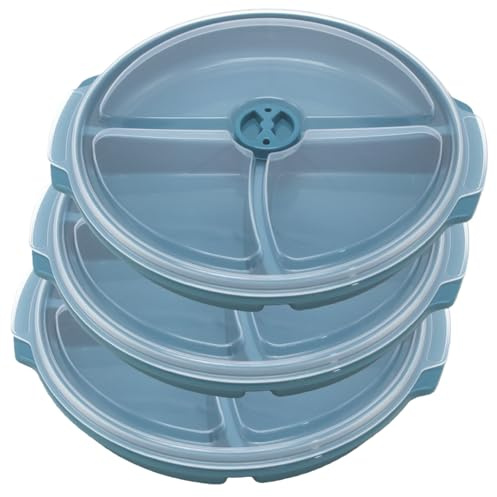 Juego de 3 platos para microondas con 3 compartimentos y tapa, sin BPA, reutilizables, 25 x 23 x 4 cm, multicuenco, microondas, congelación y apto para lavavajillas para comidas