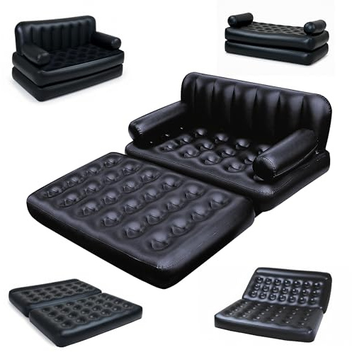 Crystals 5 in 1 Inflatable Double Sofa Bed Lounger – Multi-Functional Airbed Mattress Couch, Quick Inflate/Deflate, Foldable Portable Sofabed for Home, Guests, Camping & Travel Use