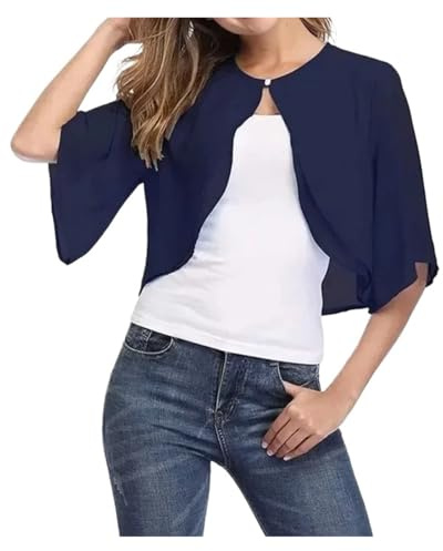 WWPMNQD Chiffongbolero damduk shawl trekvarts ärm lätt elegant för vårsommar, Färg: blå, XL
