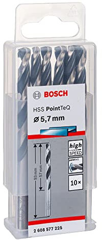 Bosch Professional 10-Piece PointTeQ HSS Twist Drill Bit (for Metal, 5.7 x 57 x 93 mm, Drill Driver Accessories)