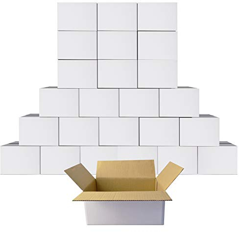 PETAFLOP 25 Stück Wellpapp-Faltkarton 22,9x15,3x10,2 cm Versandkarton, Versandschachtel, weiß
