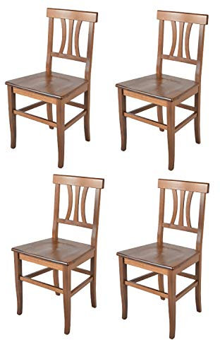 t m c s Tommychairs - 4er Set Stühle Artemisia für Küche und Esszimmer, Robuste Struktur aus lackiertem Buchenholz in der Farbe Nussbraun und Sitzfläche aus Holz