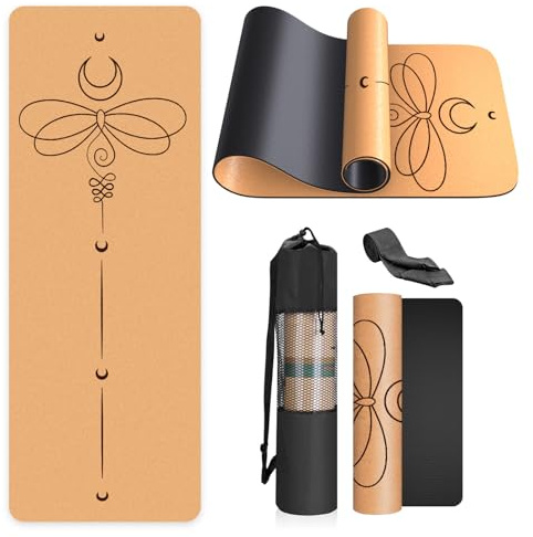 Esterilla de Yoga de Corcho Antideslizante - Alfombra para Entrenamiento de Gimnasia,sin sustancias nocivas, para Yoga y Pilates - Colchoneta de 183 x 61 x 0.4CM-con Correa de Transporte-QT