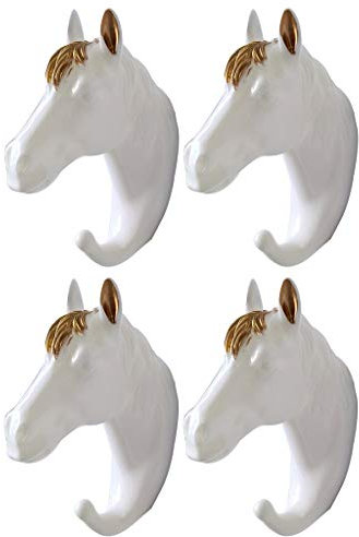 Kreativer Pferdekopf Klebriger Haken, Keine Notwendigkeit, Klebehaken Zum Aufhängen Zu Stanzen, Klebrige Kleiderbügel Für Die Decke, Kann 5 Kg Tragen ( Color : White Gold*4 , Size : 3.8*8*12cm )