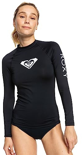 Roxy Women's Long Sleeve Compression Fit Rashguard UPF 50+ Quick Dry Recycled Swim Shirt, Anthracite, Medium