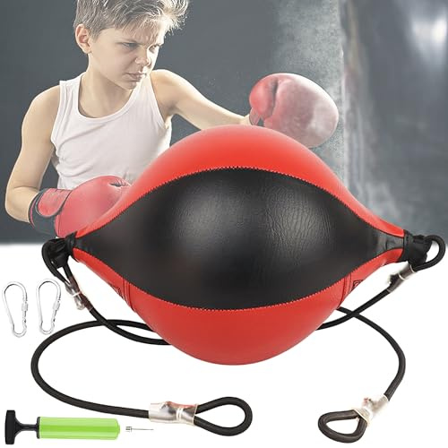 XUBX Double End Boxing Speed Ball, Suspended Punching Ball, Leather raining Punching Speedball Punch Bag with Floor to Ceiling Ropes and Hooks, Air Pump for Workout Exercise Agility Training