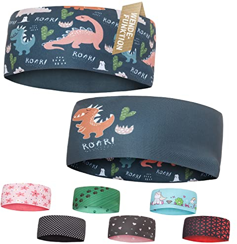 Kinder Stirnband - 2-8 Jahre - dünnes, ultraleichtes und elastisches Sportstirnband für Jungen und Mädchen (Dino Blau)