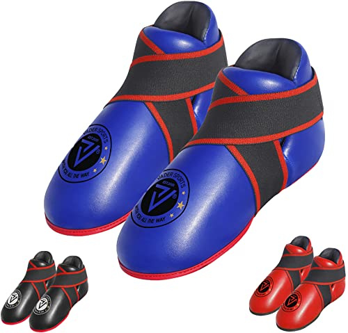 VADER SPORTS EST.2001 WITH YOU ALL THE WAY Kickboxing tae-kwondo training semi contact or full contact kick boots Black Red Blue Martial arts training foot protector (Medium/adult shoes 6-7, Blue)