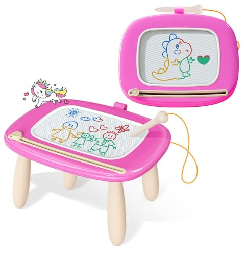 Kikidex Magnetic Drawing Board for 1-3 Year Old Kids, Girl Toys for Toddlers, Birthday for 1 2 3 Year Old, Etch a Sketch for Kids, Doodle Board for Age 1-3(Rose)