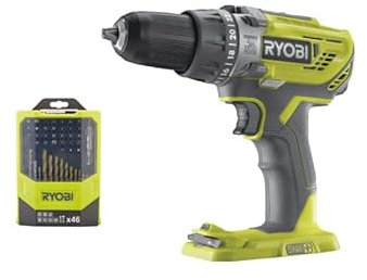 Pack RYOBI - Perceuse à percussion R18PD3-0 - 18V OnePlus sans batterie ni chargeur - Coffret 46 accessoires mixtes RAK46MIX
