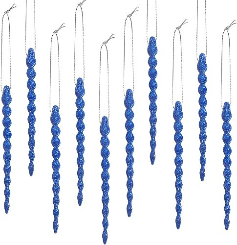 50 Blue Plastic Icicle Ornaments - Twisted Christmas Tree Hanging Decorations for Winter Holiday & Xmas Party (5.9 Inch)