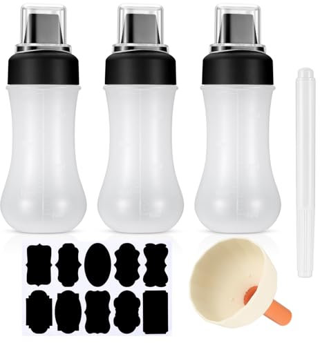 3 Stück Quetschflaschen mit Kappen, 350ml/11.8oz Saucenflasche, Saucenspender, Ketchup Spender, Sossenflasche für Saucen Mayonnaise Dressing Soßen Flasche, mit Trichter, Etikettieren, Schreibstift