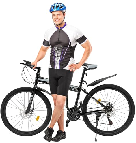 HINOPY 26 Zoll Mountainbike, 21-Gang Schaltung Fahrrad Faltbares Scheibenbremse Fully MTB Unisex Fahrrad Bike für Jugendliche Erwachsene