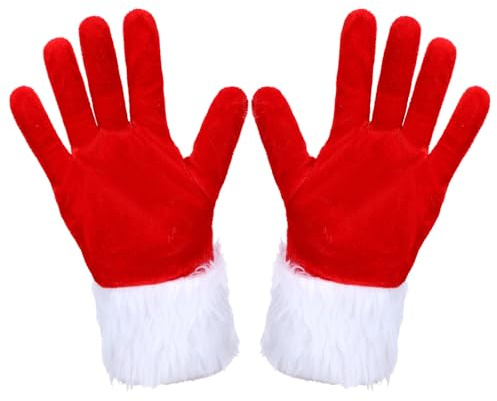 Telooco Gants de Noël Rouges Courts Gants en Velours pour Femme Gants de Noël Courts avec Poignets en Fourrure Blanche Costume de Cosplay du Père Noël Gants de Noël pour Dames
