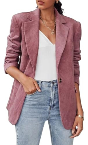 IDEALSANXUN Damen Cordblazer, Herbst, Winter, lässiger Blazer, Elegante Anzugjacken, Pink, S