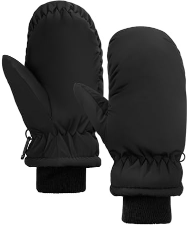 Becellen Guantes Esquí Niños, Cálido Impermeable Manoplas Esquís Negro Anti-Viento Guantes Nieve Térmicos Manoplas Invierno para Niños Niñas Patinaje