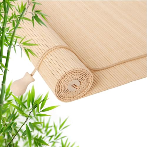 Retro Bambus Rollo, Natur Holzrollos Sonnenschutz und Sichtschutz Bambusrollo Staubdichter Dekorativer Vorhang, für Drinnen/Draußen/Garten