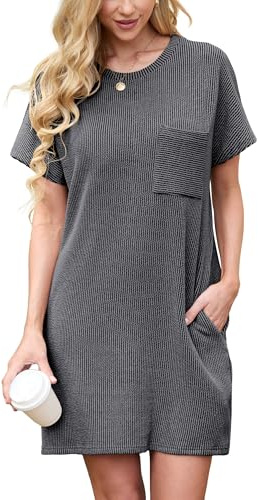 HiMONE Womens Casual Dresses Vacation Tshirt Dress Crewneck Shift Shirt Summer Petite Dress XS-2XL Black