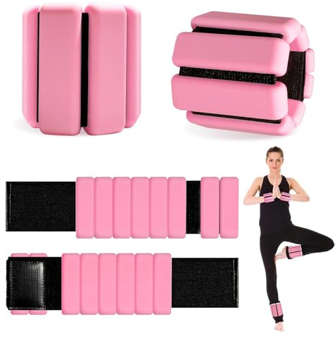 Pesas portátiles para muñecas y tobillos de 2 lb, pulseras de silicona para mujeres y hombres, pesas de resistencia para hacer ejercicio, trotar, yoga, gimnasio y entrenamiento (Rosa)