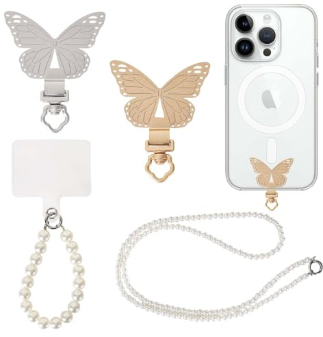 Rylae Catena per Cellulare Perline, Cordino per Cellulare Pearl Adatto a Tutti Gli Smartphone, Collana per Cellulare da Polso×1, Cordino Tracolla per Telefono×1, Patch Universale×2