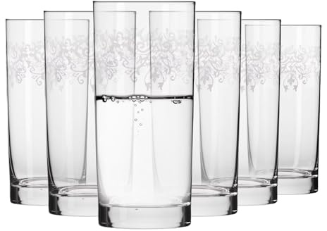 Krosno – Verres Long Drink 390 ml – Lot de 6 – Collection Krista Deco – Cristal Sans Plomb – Design Élégant avec Motif Transparent
