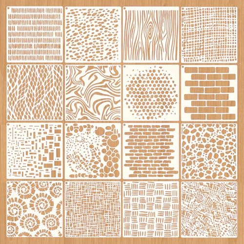 Texture Stencils for Crafts Reusable, 16 Pcs Texture Drawing Art Spray Paint Layering Stencil Templates for Painting Crafting