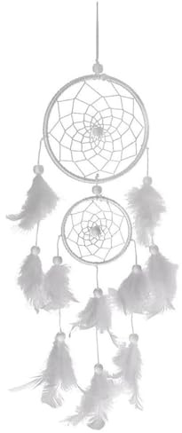 YIPFEN Gran Atrapasueños Blanco Hecho a Mano con 2 Aros de Plumas para Decoración de Habitaciones Infantiles y Regalo