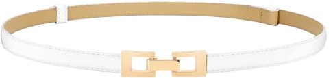 LEACOOLKEY Cintura Donna Sottile Cintura Stretta per Pantaloni Cintura in Pelle con Fibbia Dorata per Jeans e Abiti Larghezza 1,5 cm,Bianco,100cm(Adatto per vita fino a 94cm)