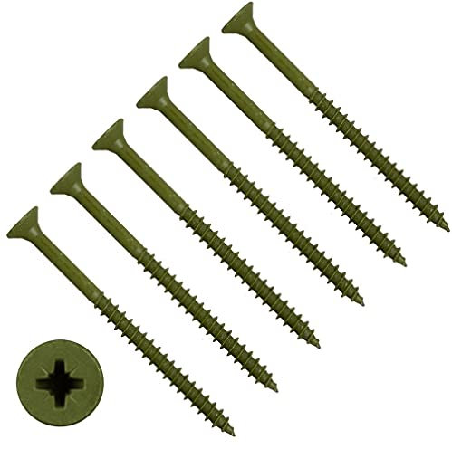 TERF® Decking Screws 5.0 X 100mm Pozi Drive Flat Countersunk Head Green Finish Anti Corrosion Screws 5.0 X 100mm For Decking Fence Floorboard Hard And Softwood - Pack of 25