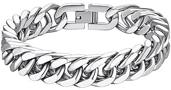 Richsteel Cuban Link Catna Cubana Bracciale in metallo 8mm 12mm 17mm Larghezza, Bracciale Catena 19cm 21cm 23cm Lungo, in Acciaio inossidabile Argento Nero Oro