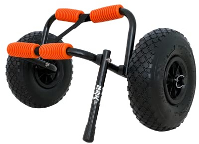 Pelican - Universal Canoe, Kayak & Stand Up Paddle SUP Cart Carrier - Fold Together Trolley with Wide Removable Inflatable Tires Black Medium
