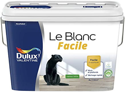 Dulux Valentine Le Blanc Facile - Peinture Intérieure Murs, Plafonds, Boiseries - Facile à appliquer - Satin Blanc 5 L