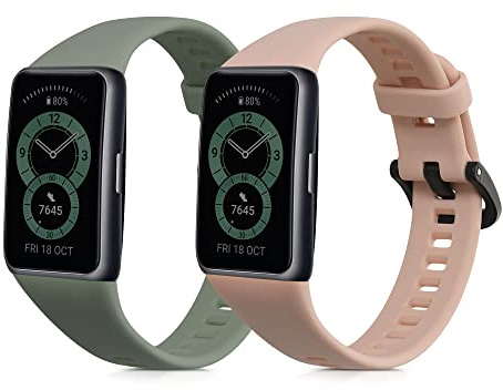 kwmobile 2X Uhrenarmband für Huawei Band 6 & 6 Pro/Honor Band 7 & 6 Armband - Fitnesstracker Band Set aus TPU Silikon - Ersatzarmband Smartwatch - Altrosa Pastellgrün